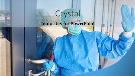  Presentation with clothing - Slide deck having surgeon-in-protective-clothing background and a light blue colored foreground