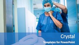  Presentation with surgical nurse - Audience pleasing slide deck consisting of surgeon in tying surgical mask backdrop and a teal colored foreground