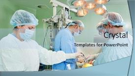  Presentation with cardiac surgery - Theme enhanced with surgeon in uniform perform heart background and a light blue colored foreground