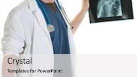  Presentation with patients - Beautiful slides featuring surgeon or xray technician internist doctor is shocked as he examines a patients x-ray isolated on white backdrop and a white colored foreground