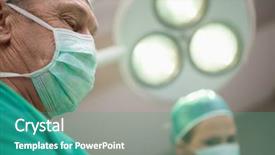 Presentation with healthcare workers - Audience pleasing PPT layouts consisting of surgeon standing under a surgical backdrop and a teal colored foreground