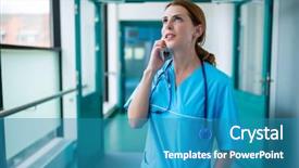  Presentation with nurse and mobile phone - Beautiful PPT layouts featuring surgeon talking on mobile phone backdrop and a teal colored foreground