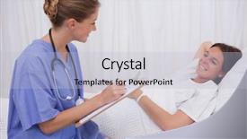  Presentation with bedridden patient - PPT theme consisting of surgeon talking with bedridden patient background and a  colored foreground