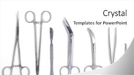  Presentation with surgical - Slide set featuring surgeon tools - surgical scalpel forceps background and a white colored foreground