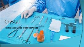  Presentation with surgical tool - PPT layouts consisting of surgeon with surgical tool background and a light blue colored foreground