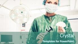  Presentation with breast surgery - Presentation consisting of surgeon woman with silicon breast background and a ocean colored foreground