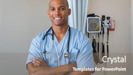  Presentation with doctor african - Audience pleasing PPT theme consisting of surgeons - cheerful african doctor standing backdrop and a gray colored foreground