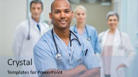  Presentation with nurse team - Colorful presentation theme enhanced with surgeons - confident male nurse in front backdrop and a light blue colored foreground