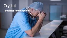  Presentation with healthcare workers - Colorful PPT theme enhanced with surgeons - depressed surgeon leaning on desk backdrop and a ocean colored foreground