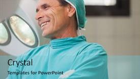  Presentation with healthcare workers - Cool new presentation theme with surgeons - surgeon smiling with arms crossed backdrop and a light blue colored foreground