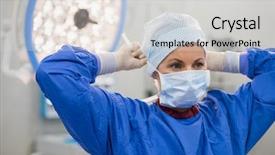  Presentation with hospital mask - Presentation consisting of surgeons - young doctor during preparation background and a light gray colored foreground