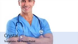  Presentation with medical - Cool new presentation design with surgeons - young medical doctor man isolated backdrop and a light blue colored foreground