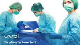  Presentation with medical instruments - Presentation theme enhanced with surgeons holding medical instruments background and a  colored foreground