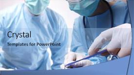 Presentation with medical instruments - Audience pleasing PPT layouts consisting of surgeons holding medical instruments backdrop and a light blue colored foreground