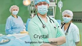  Presentation with operation room - Slide deck having surgeons in uniform in operation background and a mint green colored foreground
