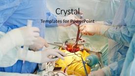  Presentation with heart transplant - Beautiful slide deck featuring surgeons in uniform perform heart backdrop and a light blue colored foreground