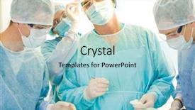  Presentation with successful group of surgeons - Slides having surgeons making operation on patient background and a light blue colored foreground