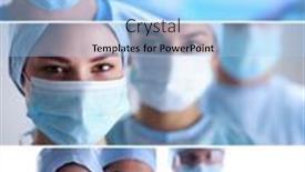  Presentation with team - Slides featuring surgeons-team-wearing-protective-uniforms background and a light blue colored foreground