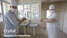  Presentation with hand washing - PPT layouts featuring surgeons washing the hands background and a dark gray colored foreground