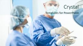  Presentation with operating room - Presentation having surgeons working in operating room background and a sky blue colored foreground