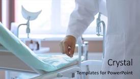  Presentation with room - Audience pleasing presentation design consisting of surgery - chair in gynecological room backdrop and a light blue colored foreground