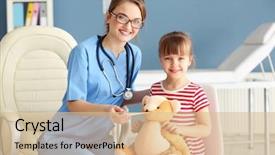  Presentation with pediatric - Theme featuring pediatric surgery - doctor checking little girl's temperature background and a lemonade colored foreground