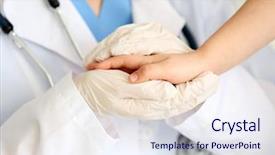  Presentation with surgery - Beautiful presentation theme featuring pediatric surgery - doctor holding child's hand closeup backdrop and a sky blue colored foreground