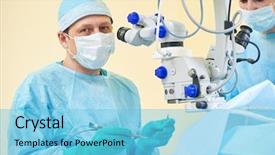  Presentation with operation room - Theme enhanced with surgery - doctor ophthalmologist surgeon in operation background and a light blue colored foreground