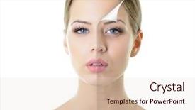  Presentation with aging skin - Presentation consisting of elasticity - woman with elastic bandage background and a light blue colored foreground