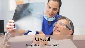  Presentation with dentist - Presentation theme with surgery - smiling dentist showing x-ray background and a coral colored foreground