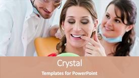  Presentation with dental - Beautiful PPT theme featuring surgery - woman after dental bleaching backdrop and a coral colored foreground