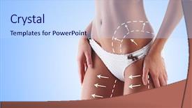  Presentation with body fat - PPT theme having surgery abdomen - female body with the drawing background and a sky blue colored foreground