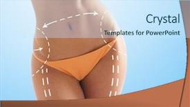  Presentation with women body - Beautiful slide deck featuring surgery abdomen - women slim body in swimwear backdrop and a cool aqua colored foreground