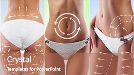  Presentation with slim body - PPT layouts featuring surgery abdomen - women slim body in swimwear background and a coral colored foreground