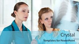  Presentation with medical - Slides enhanced with surgery equipment - medical doctors analysing x-ray photography background and a light blue colored foreground