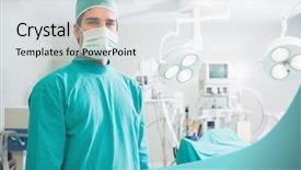  Presentation with theatre mask - Presentation design with surgery equipment - surgeon standing in an operating background and a  colored foreground