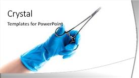  Presentation with dental instrument - PPT theme featuring surgery instruments - hand in blue glove holding background and a white colored foreground