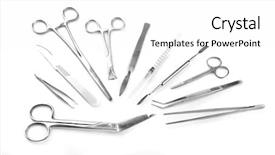  Presentation with medical instruments - Cool new slide deck with surgery instruments isolated on white backdrop and a white colored foreground
