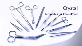  Presentation with kidney surgery - PPT theme with surgery instruments isolated on white background and a sky blue colored foreground