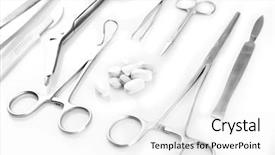  Presentation with surgery - Presentation design consisting of surgery instruments isolated on white background and a white colored foreground