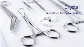  Presentation with medical instruments - PPT theme with surgery instruments isolated on white background and a sky blue colored foreground