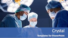  Presentation with operating room - Colorful presentation design enhanced with surgery medicine and people concept backdrop and a ocean colored foreground