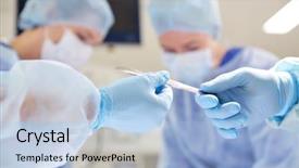  Presentation with surgery room - Presentation enhanced with surgery medicine and people concept background and a light blue colored foreground