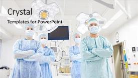  Presentation with surgery room - Beautiful presentation theme featuring surgery medicine and people concept backdrop and a  colored foreground