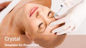  Presentation with cosmetic - Slides with surgery nurse - beautiful senior woman receiving cosmetic background and a coral colored foreground