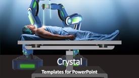  Presentation with robotic surgery - Beautiful PPT theme featuring surgery performed by robotic arm backdrop and a dark gray colored foreground