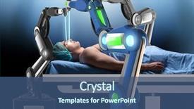  Presentation with robot arm - Amazing PPT theme having surgery performed by robotic arm backdrop and a ocean colored foreground