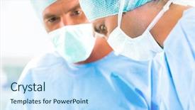  Presentation with surgery room - Slide set with nurse anesthetist - hospital - surgery team background and a light blue colored foreground