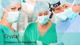  Presentation with surgery room - Presentation featuring nurse anesthetist - hospital - doctor surgery team background and a teal colored foreground