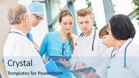  Presentation with team planning - Slide set enhanced with surgery with surgeon and surgical background and a light blue colored foreground